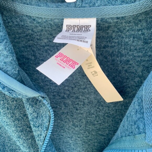 Victoria's Secret Pink Women's Zip-Up Hoodie Green Heather Drawstring Hem M NWT - Picture 7 of 7